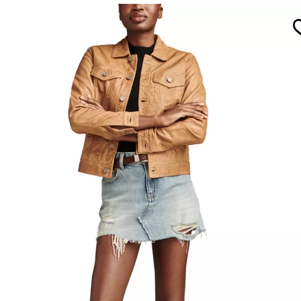 EUC Lucky Brand Tan Leather Trucker Jacket